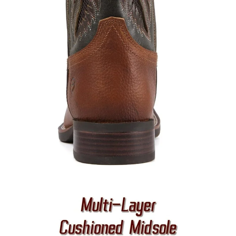 Men’s Rowdy Rust Square Toe Leather Boot Durable 10-inch Pull-on Wellington Boot